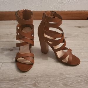 Faux leather strapped heels